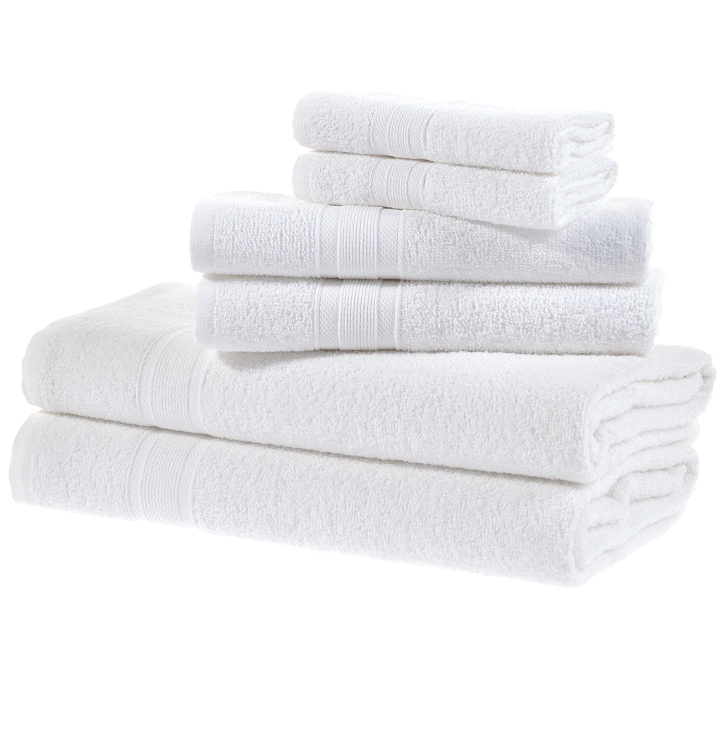 All Design White Bath Towels Set Quick-Dry, Soft, High Absorbent 100% Cotton Towels for Bathroom Guests Pool Gym Camp Travel College Dorm (6 Piece Towel Set, White)