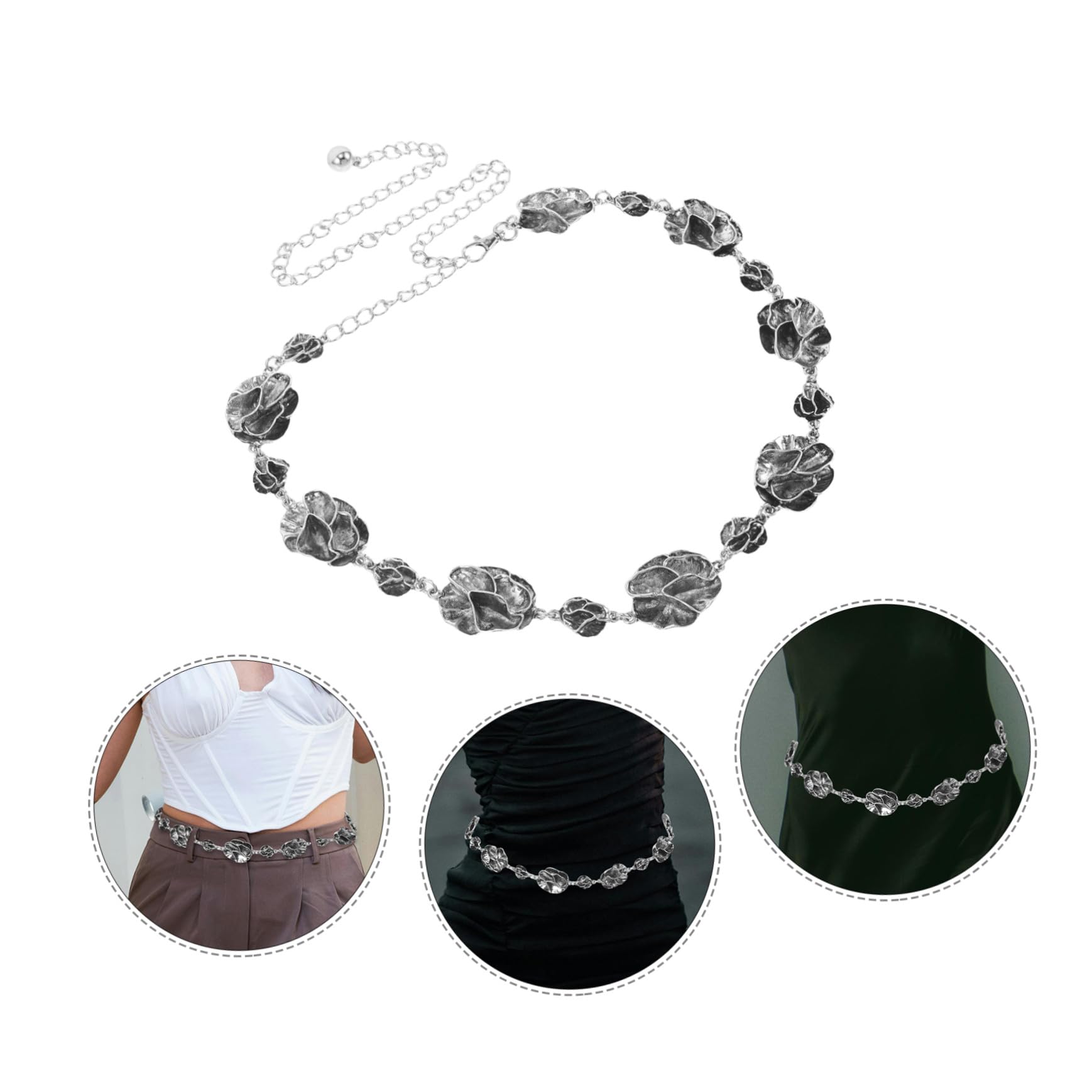 2 Piezas Cinturón de Cadena Metálica Ajustable Flores Diseño Apilable para Mujer Elegante Cinturón de Cintura para Vestidos Vaqueros y
