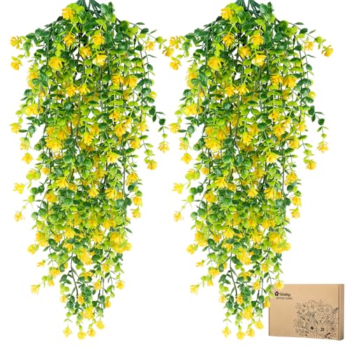 4 Piezas Flores Artificiales Colgantes, Plantas Artificiales Colgantes de 65 cm, Flores Artificiales Resistente a los Rayos UV, Plantas Artificiales Exterior para Jardín, Patio, Interior, Exterior