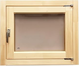 Saunafenster 500x600 mm aus Lindenholz – bronzefarbenes Isolierglas, doppelt verglast & gehärtet, zum Öffnen, Holzfenster für Sauna & Außensauna, inkl. Rahmen