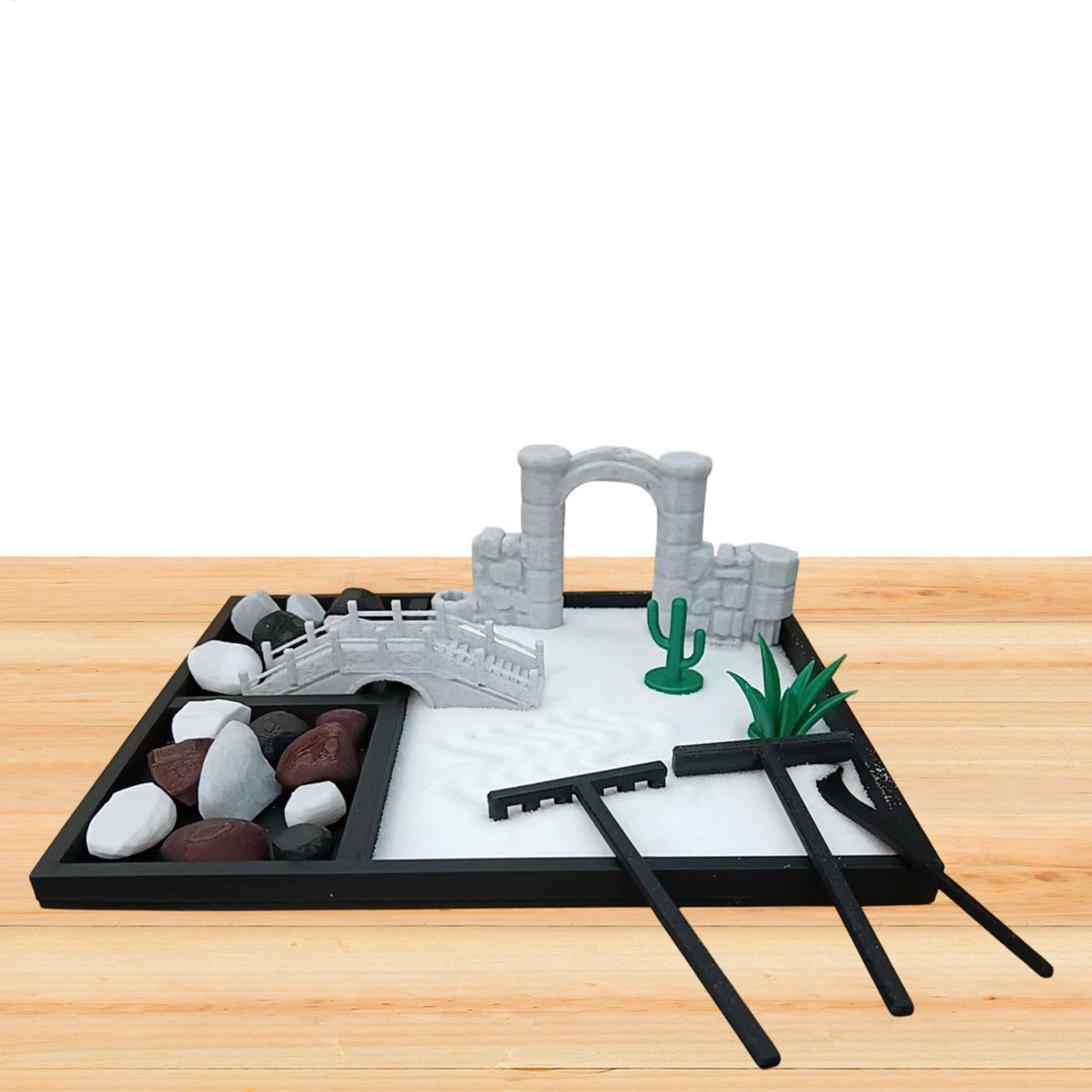 Kit de jardín zen de mesa | Juego de meditación con bandeja de | Decoración de jardín de de roca japonesa | Pequeño jardín zen | Jardín de de relajación diseño inspirado en Japón