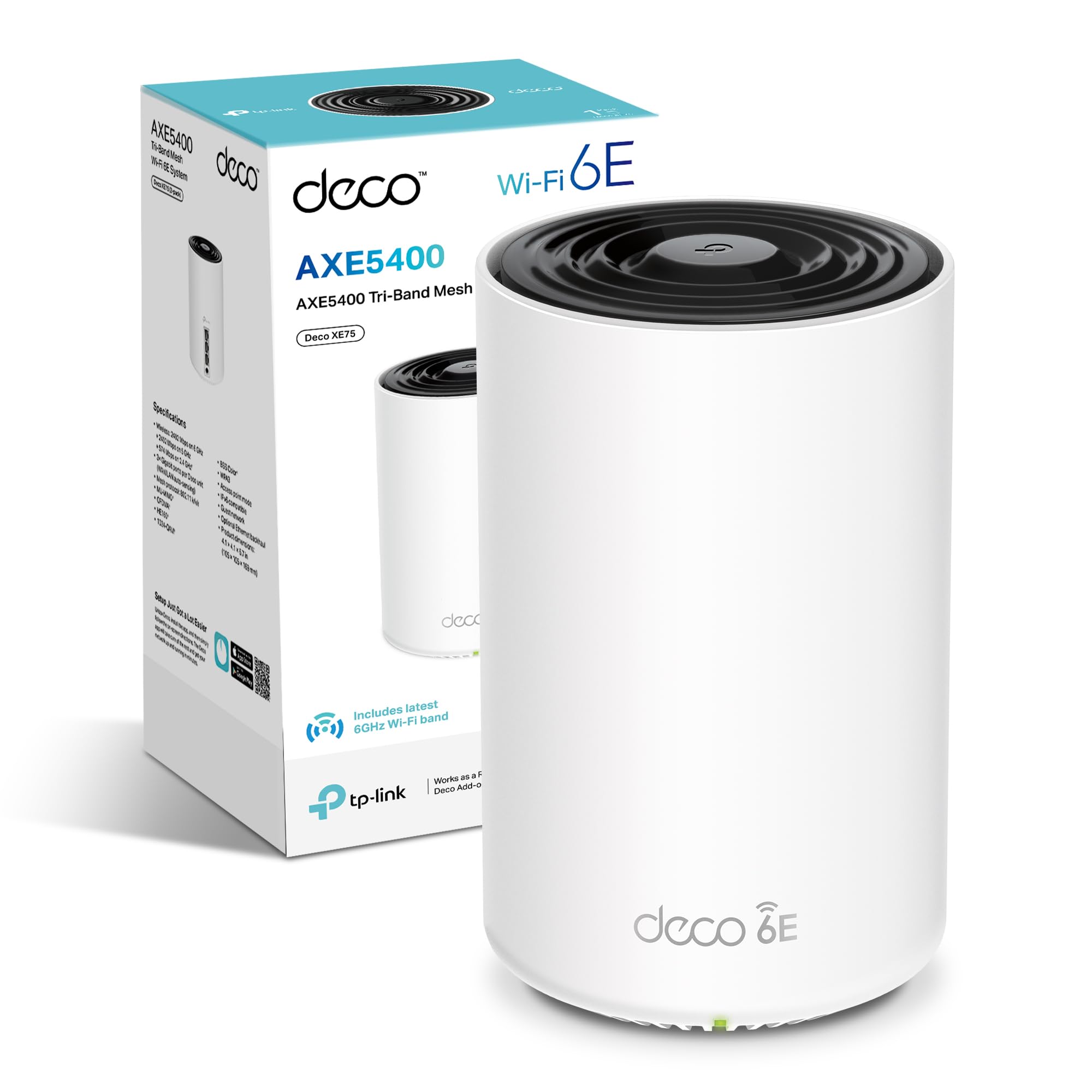 TP-Link AI Deco Mesh Dual Band WiFi 6E Router, Built Up WiFi Router, 270m2 Coverage, 5,400 Mbps Speed for 200 devices, Use as a Mesh Wifi Extender Booster, Compatible with all Deco Models, Add on