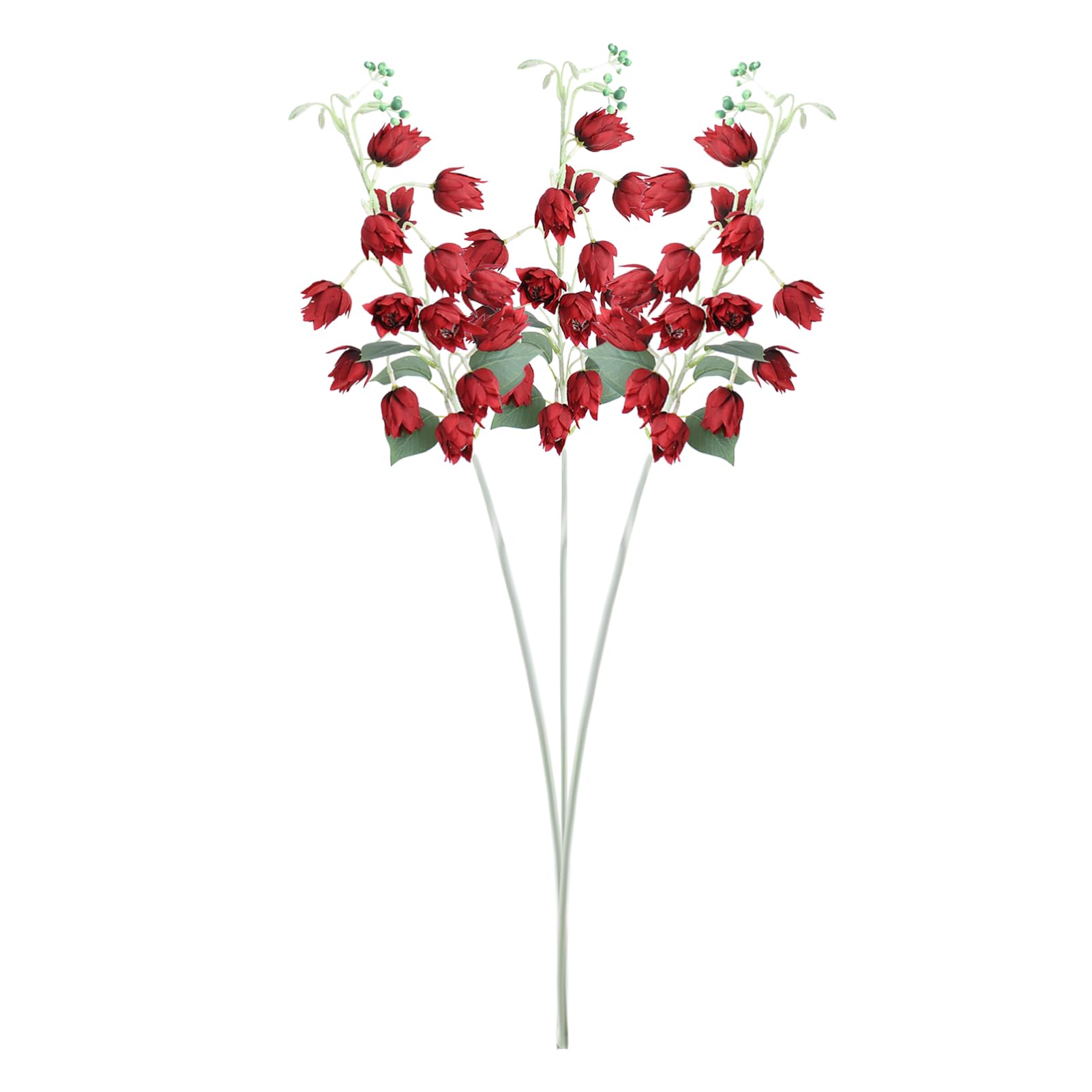 MOTUZP 3Pcs Artificial Campanula Flowers Silk Fake Flowers Artificial White Campanula Bouquets for Wedding Floral Arrangement Party Home Table Centerpieces Decoration (Red)