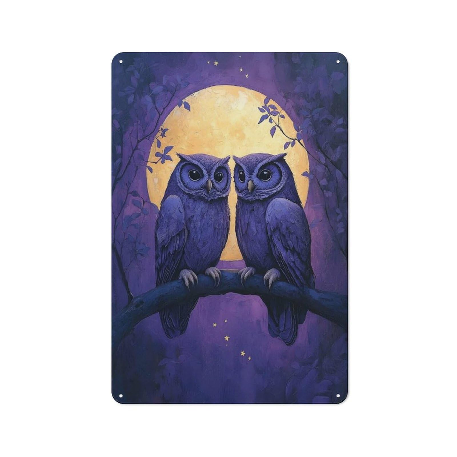 Retro Retro Metal Sign 30x20cm Featuring Two Owls Under The Moonlight, Garage Wall Decor for Garage, Hobby Room, Office Or Man Cave