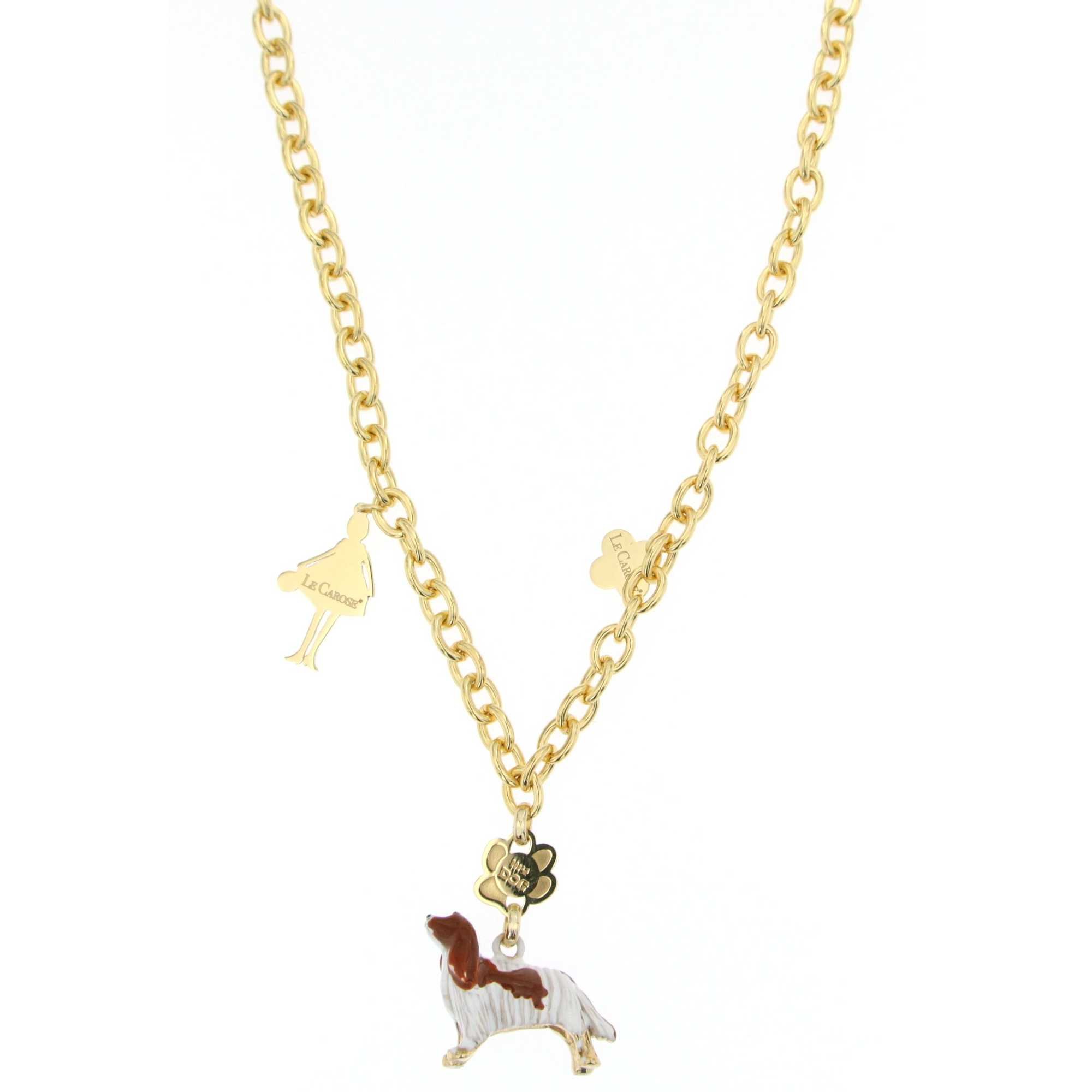 Le Carose I Love My Dog Collection Women's Jewellery - Electroplated Brass and Enamel Pendant - Cavalier Dog King, King - Enamel - Necklace, MEDIUM, Bronze, No Gemstone