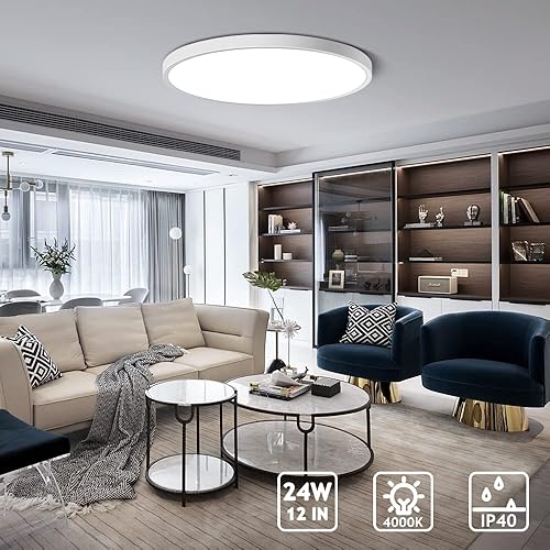 Miniatura 7 de Lámpara LED de techo empotrada, blanco neutro 4000 K, 12 pulgadas, 24 W (equivalente a 240 W), 3200 lm, lámpara de techo moderna de 0.94 pulgadas de