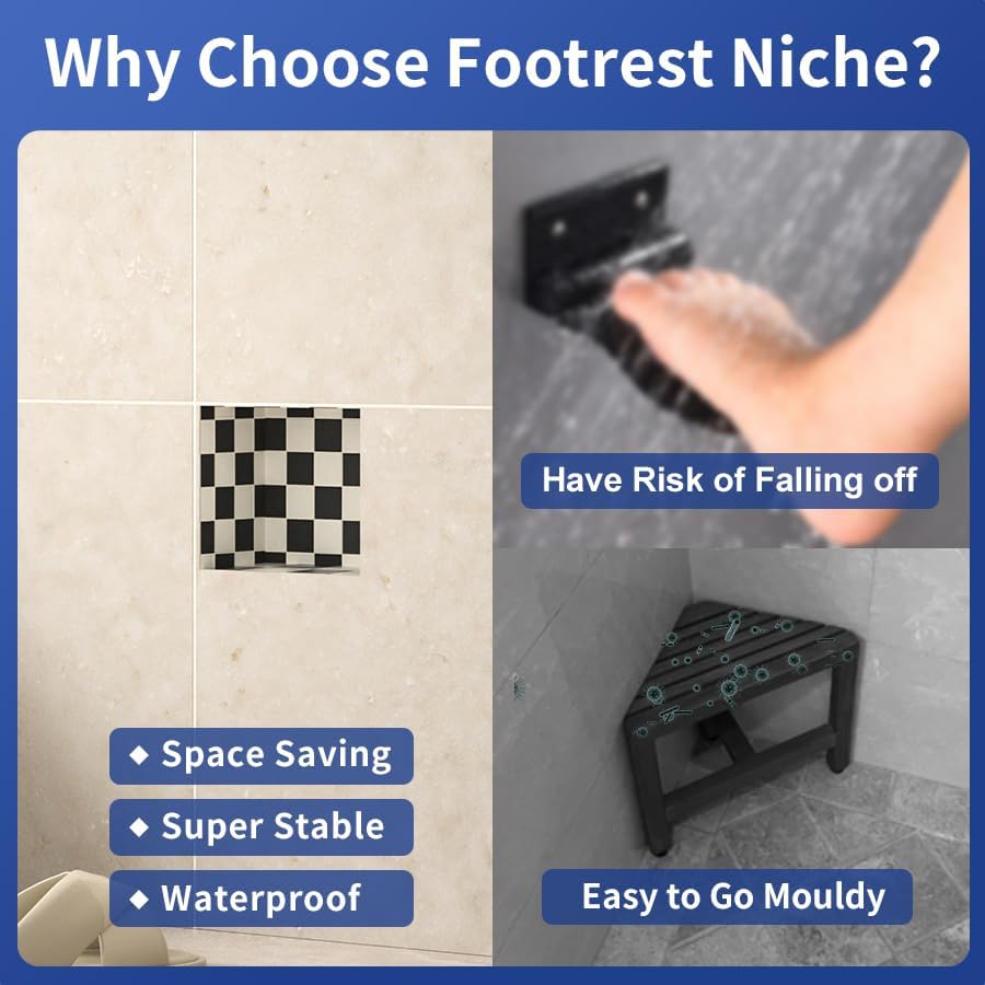 Miniatura 4 de Bernkot Tile Ready - Nicho de ducha interior de 5.5 x 6.5 pulgadas, reposapiés de ducha para pared de baño, nicho de pared prefabricado pequeño