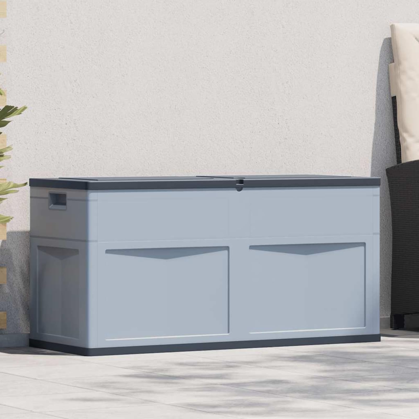 Anself Gartenbox Aufbewahrungsbox Kissenbox Truhe Outdoor 320L Kunststoff Holzoptik Grau Schwarz abschließbar wetterfest 45689