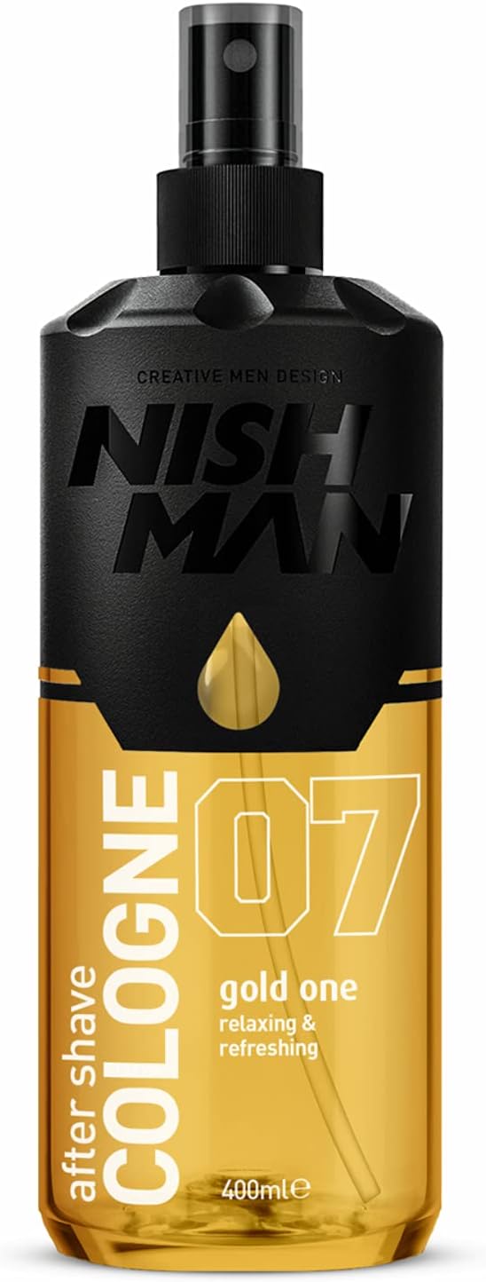 Aftershave Cologne 07 - Gold One 400 ml - Refreshing Aftershave Spray Lotion for Men - Fragrance of Red Mandarin, Mint, Rosemary Oil, Cinnamon - Men's Aftershave Cologne Water