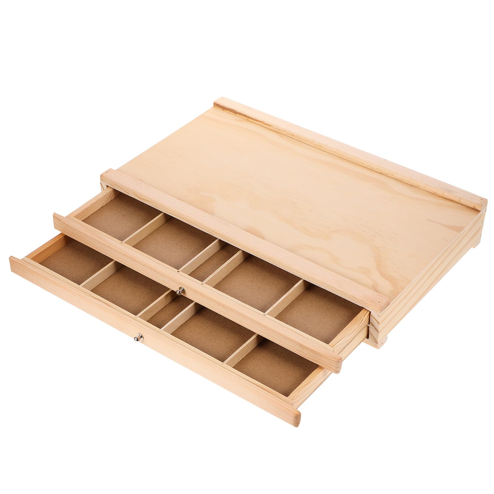 Holz Aufbewahrungsbox mit Zwei für Pinsel Stifte Marker Stabiler Tisch Organizer Leicht und Waschbar für Malutensilien und Schreibbedarf Zuhause