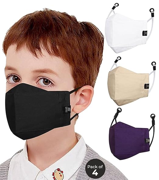 Cenwell Boys and Girls Cotton Cute Designer Reusable Washable Breathable Face Mask with Adjustable Earloops Without Valve (Multicolour)