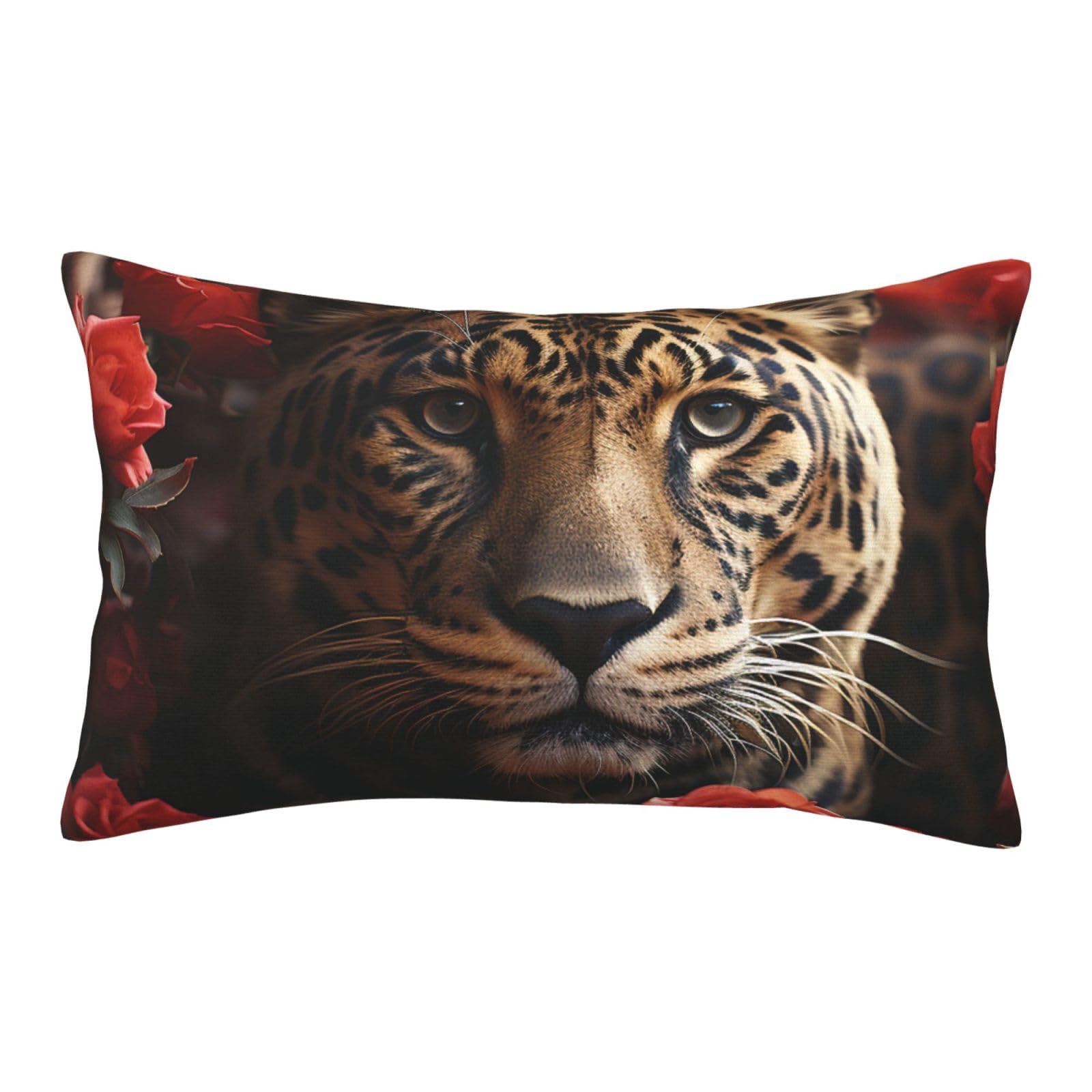 Velvet Pillowcases 16"x24" Ultra Soft Breathable Pillow Cases, Luxury Fuzzy Throw Pillow Covers with Zipper, Red Rose and Tiger Pillow Shams All Seasons Decorative Cushion Cases for Couch