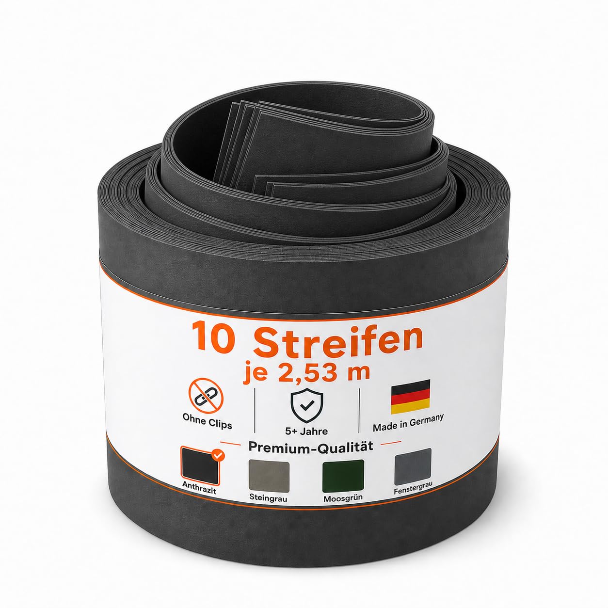 Sichtschutzstreifen (10 Stück) 253cm x 19,1cm Anthrazit RAL 7016 – 1,1mm Dick, UV-Stabil & Selbsttragend Ohne Klemmen – Für Doppelstabmattenzaun – Made in Germany
