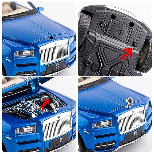 Image of Invite Enterprise 1:24 Rolls Royce Cullinan Diecast Model Metal Pull-Back Car With Sound Light And Opening Doors: A Kids' Toy Vehicle Gift (1:24 Rolls Royce Cullinan - Blue)