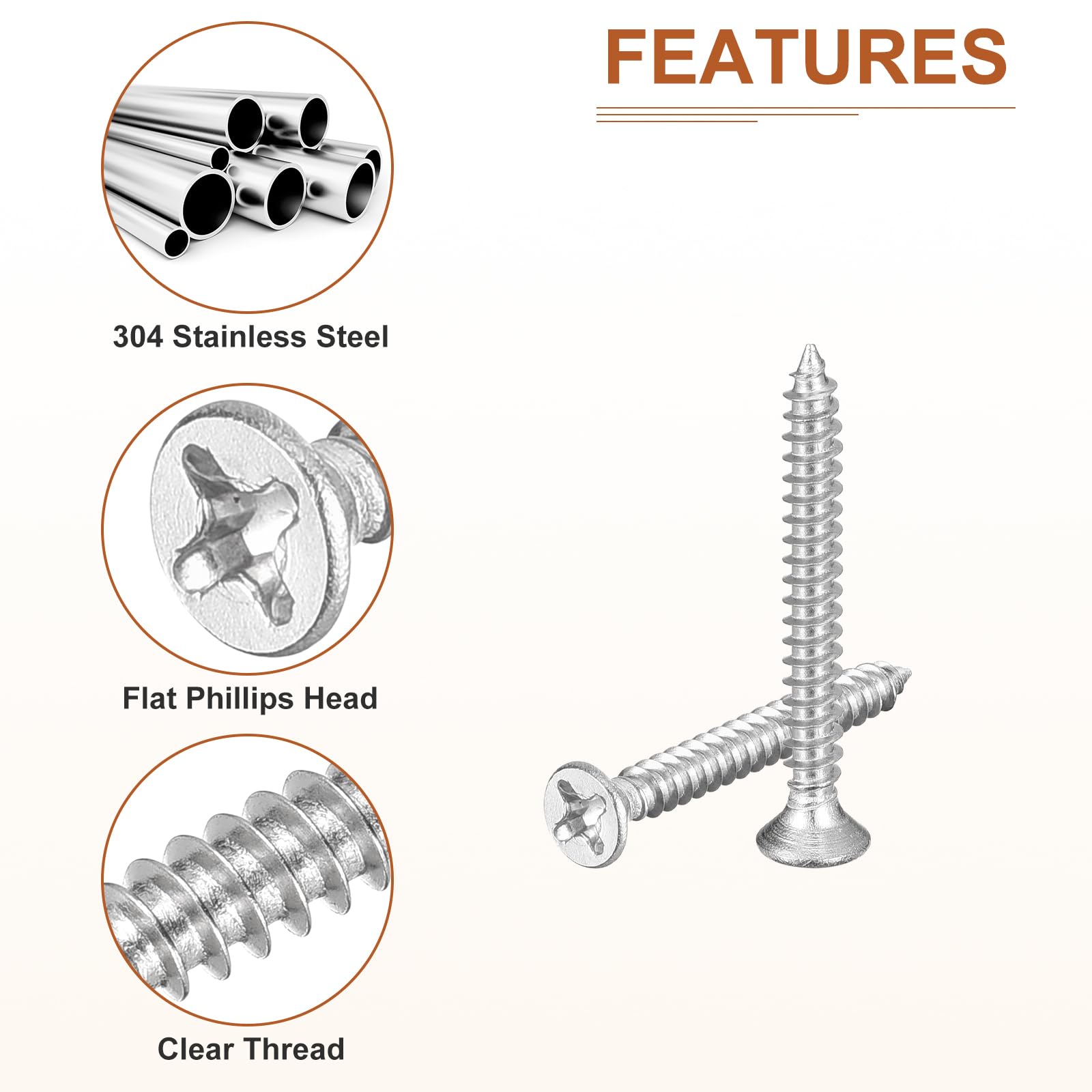 DTGN 50Pcs M3x30mm Flat Head Wood Screws, 304 Stainless Steel Phillips Self Tapping Screws - Good for Woodworking Furniture - Silver - Image 4