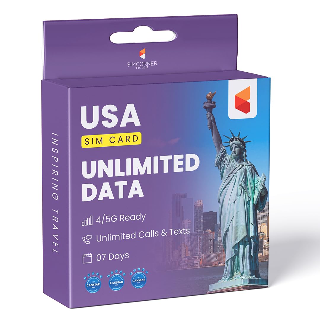 SimCorner USA Travel SIM – 7 Days Unlimited 5G/4G Data | 3-in-1 (Standard/Micro/Nano) | Calls & Texts to US & Hawaii | T-Mobile Prepaid