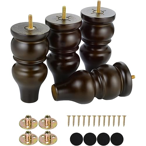 Maricome 6 Inch Replacement Furniture Legs Wood Bun Feet for Sofa Couch Cabinet Mid Century