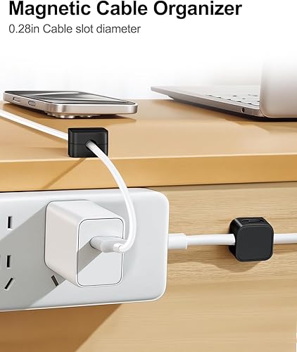 Miniatura 7 de Paquete de 10 organizadores de cables, clips magnéticos para debajo del escritorio, soporte de cables adhesivo fuerte, organizador de cables de
