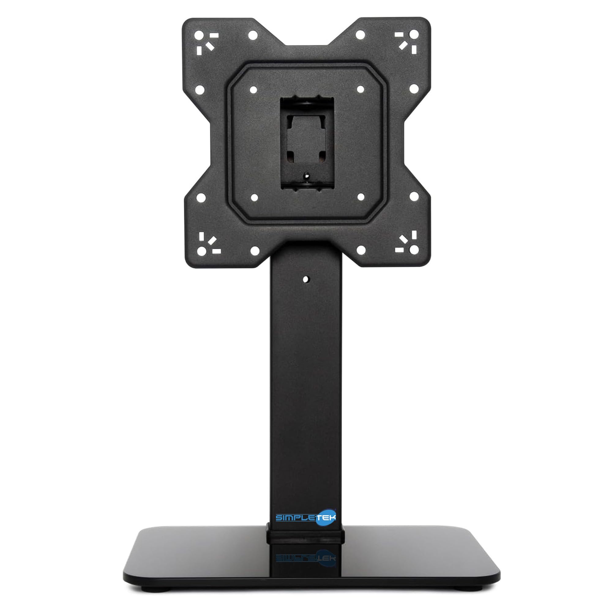 SIMPLETEK - Supporto da Tavolo Universale per Monitor e TV 23"-43" - Base in Vetro Temperato - Max 40kg - VESA 200x200 - Design Slim Nero