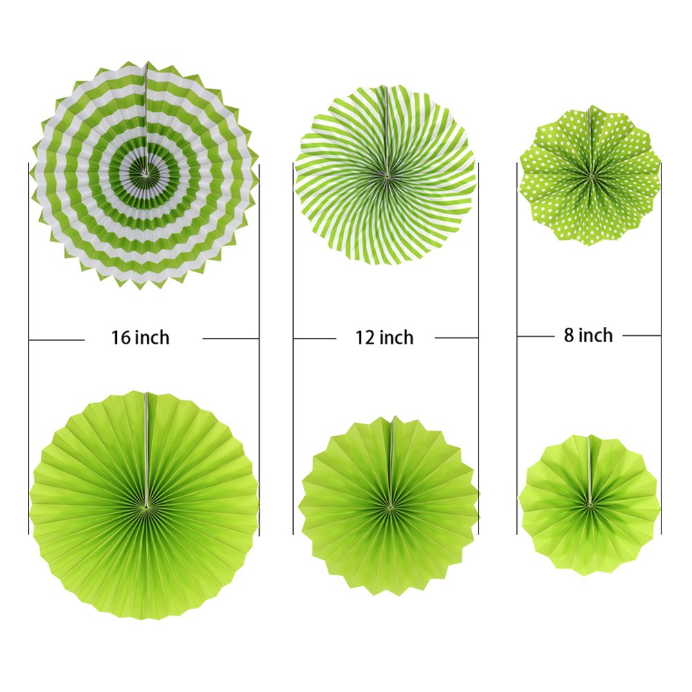 ADLKGG 6-Pack Green Round Hanging Paper Fans Wall Decor, Party Decorations