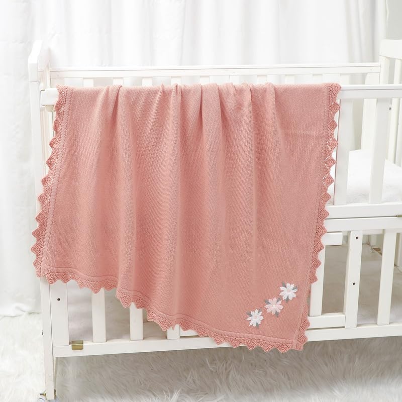 LAWKUL Baby Blanket 100% Traceable Cotton Knit Receiving Blankets Infant Swaddle for Newbron Boy Girl 100X80cm Light Pink - Image 3