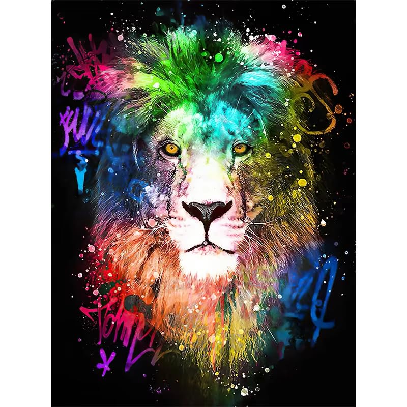 Décoration murale graffiti urbain lion coloré grand format