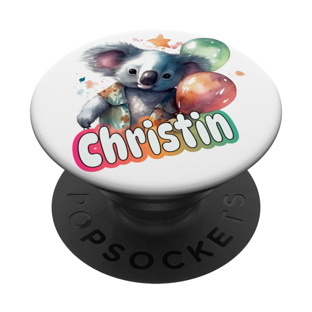 CHRISTIN - Adorable girl name with cute Koala PopSockets Swappable PopGrip, Black