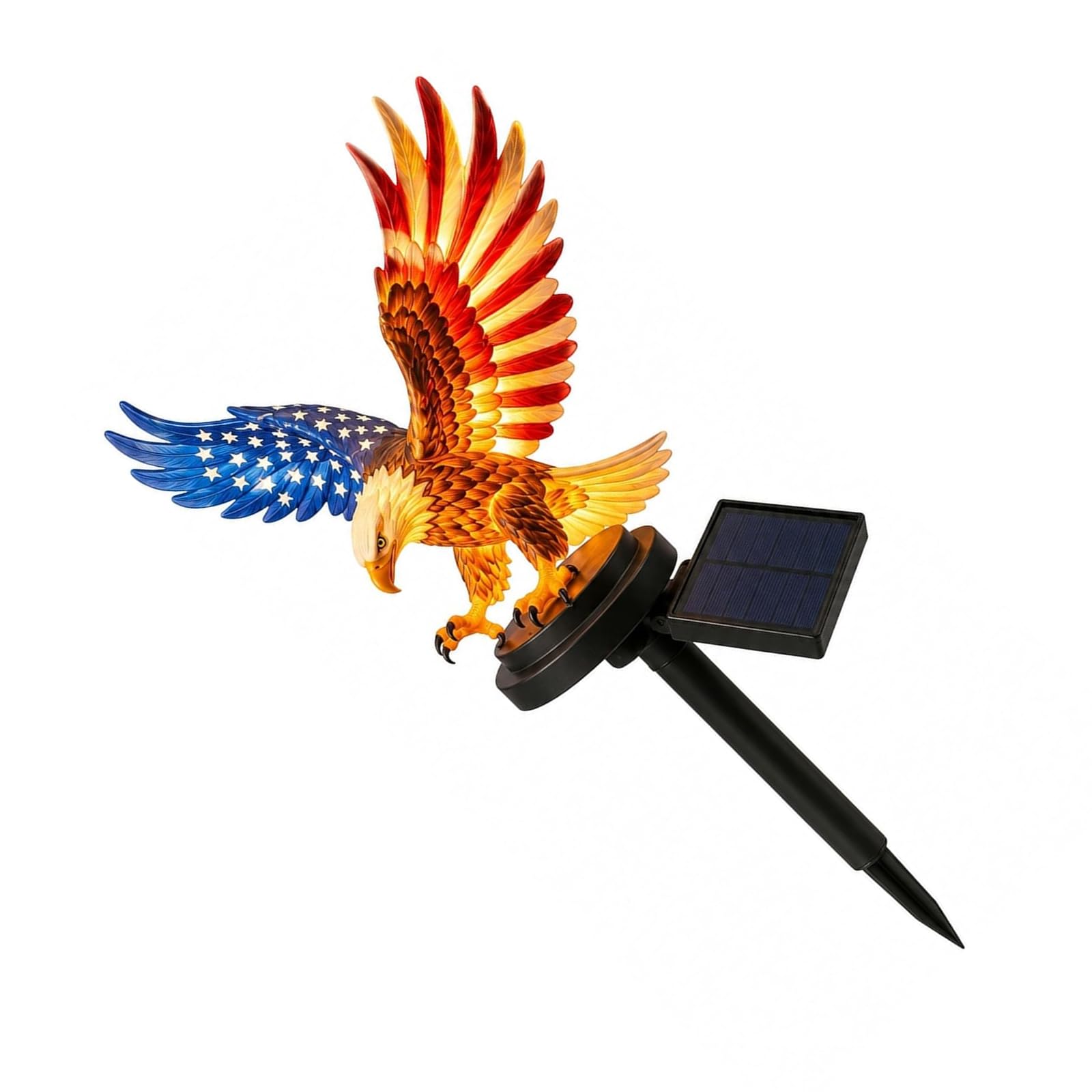 Flag Inspired Bird Garden Statue with Solar Panel, Resin Yard Stake Decor for Patio or Planter Display, Patriotic Holiday Accent Piece Patriotic Bird Yard Accent Solar Garden Stake Resin Statue Patio