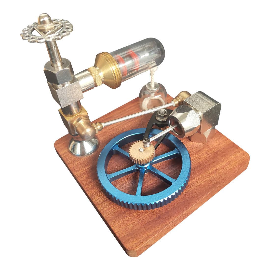 Motore Stirling con velocità regolabile e volano orizzontale | Il controllo della velocità consente di variare il movimento sul volano orizzontale.