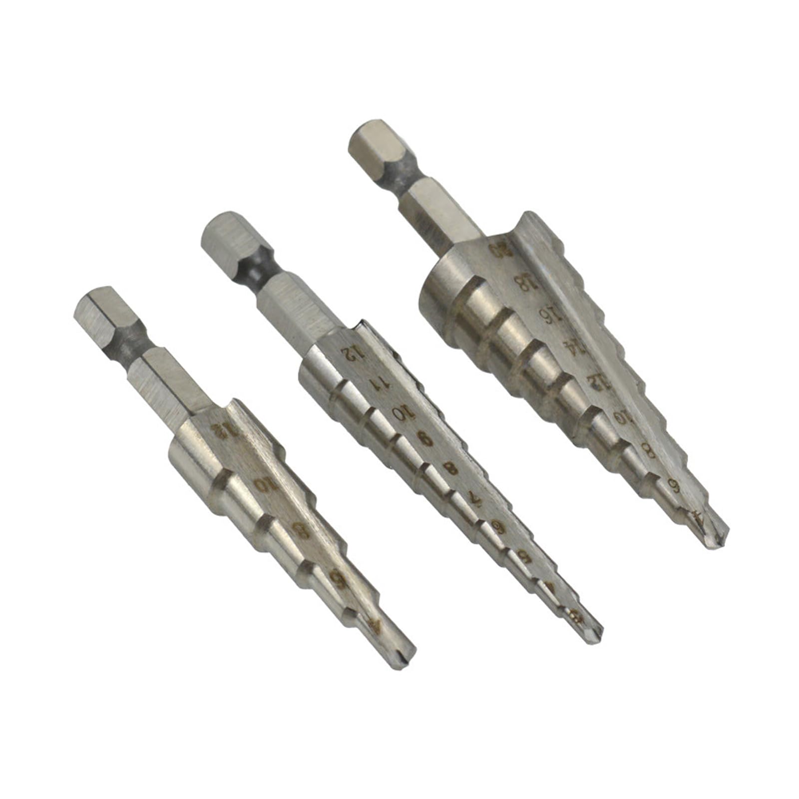 of 3 Lightweight Step Bit Hexagonal Shank Suitable for Handheld Drilling Tasks on Metal Wood and Surfaces Step Set