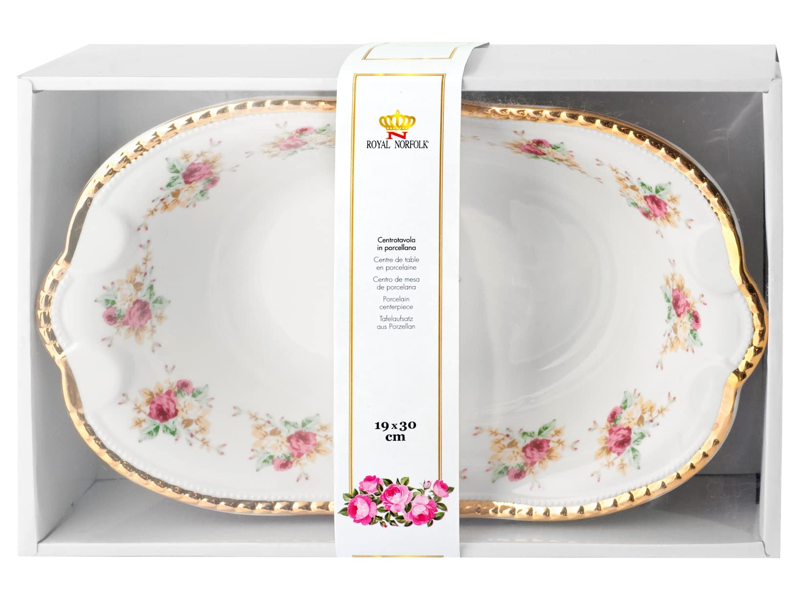 Royal Norfolk Centrotavola In Porcellana Con Decoro Fiori Rosa - 22 Cm Di Diametro