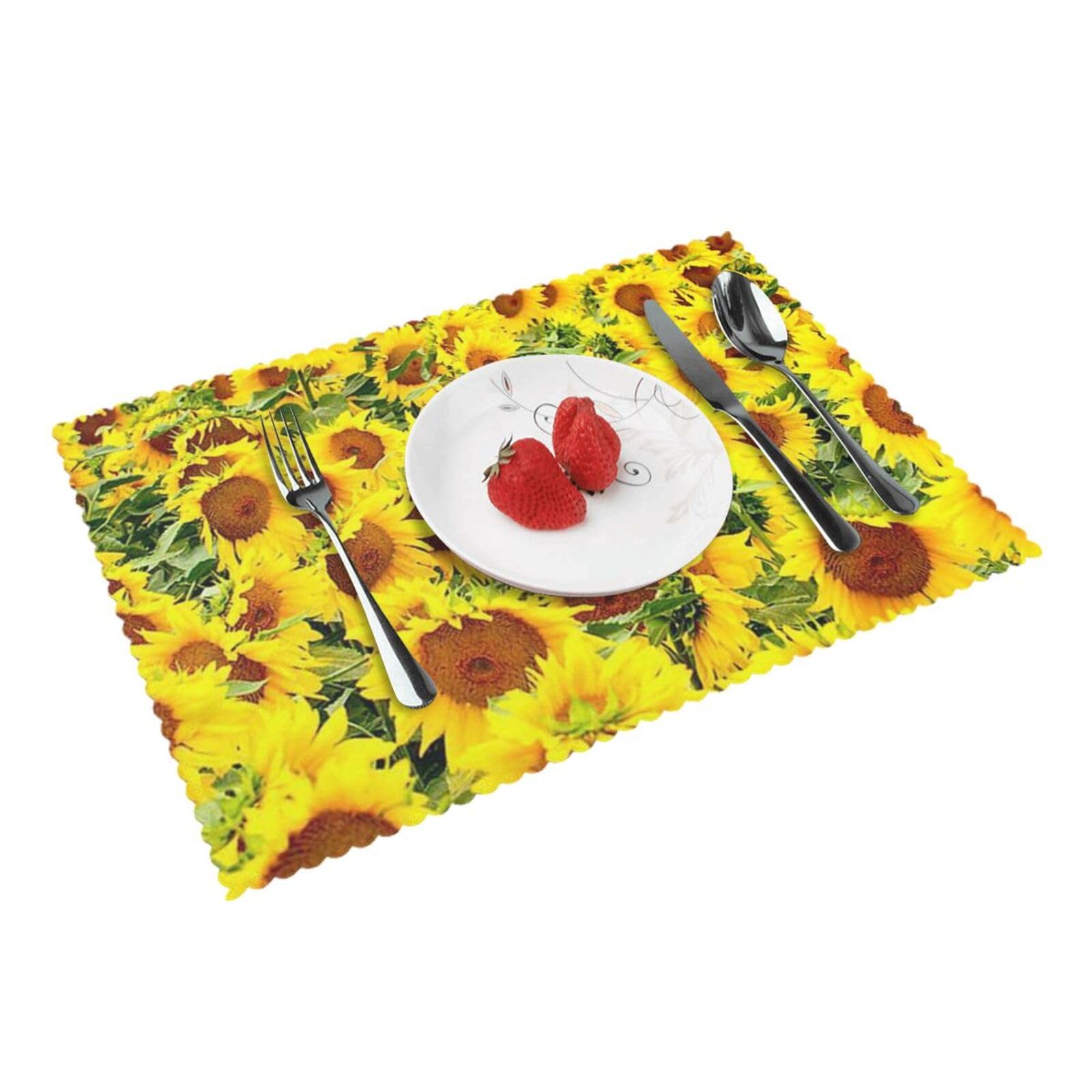 Bnvsadc Sunflowers 4 Pcs Heat Resistant Placemat 45X30 Cm, Printed Non-Slip Place Mats For Kitchen Dining Table Indoor Outdoor