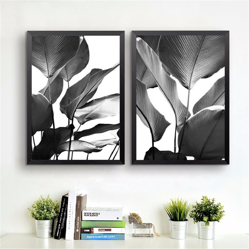 Wuhbcz Multicolored Canvas Paints,Black White Banana Leaves Prints Modern Wall Art Tropical Canvas Painting Botanical Art Posters Palm Leaf Picture Kitchen Home Decor-60 * 70Cm*2Pcs (No Frame)
