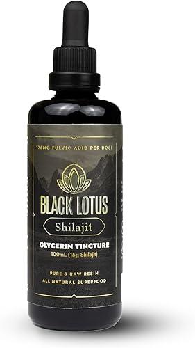 Black Lotus Pure Shilajit - Tintura líquida de resina Shilajit, 3.4 fl oz, 100 % Shilajit natural puro para hombres y mujeres con aminoácidos, 175