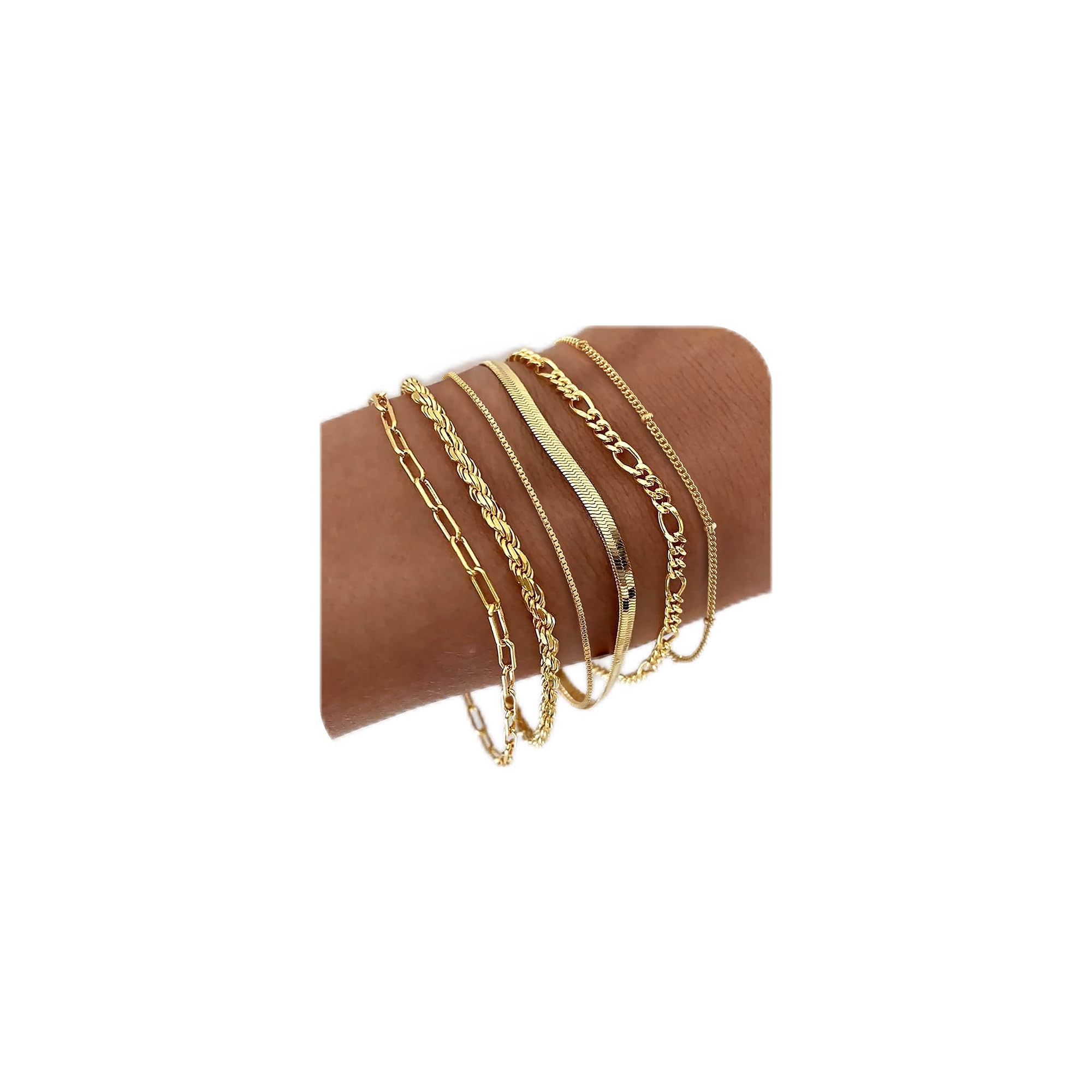 ZOERAY Armband Damen Gold Silber Set Wasserfest 18K Vergoldet Armbänder Stapelbare Armkette Gold Silber Verstellbare Mehrere Armbander Twist Figaro Schlange Modeschmuck Geschenk Set für Frauen Mädchen