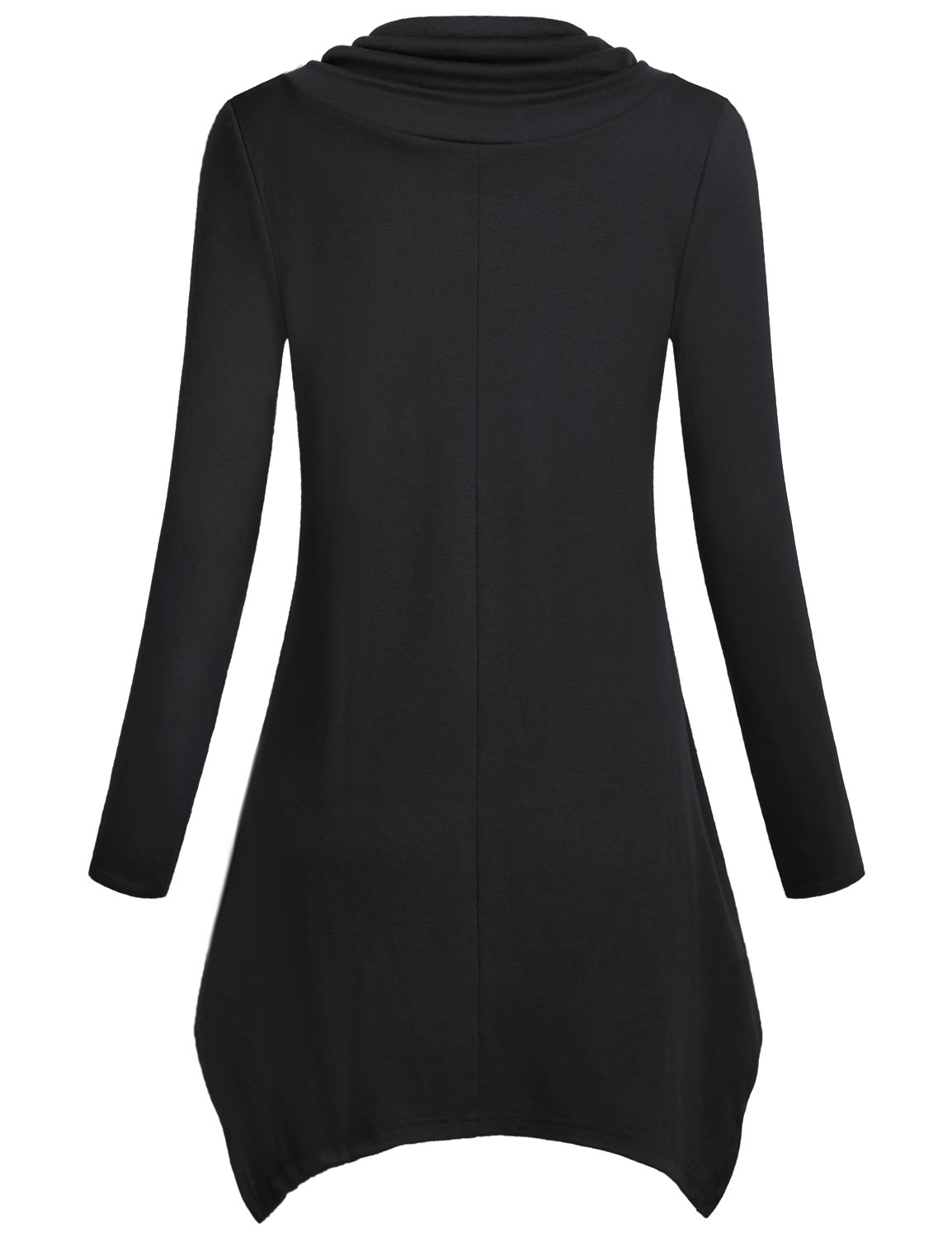 Women's Long Sleeve Cowl Neck Tunic Top - Asymmetrical Hem, Front Pockets, Casual Pullover For Leggings - View #2