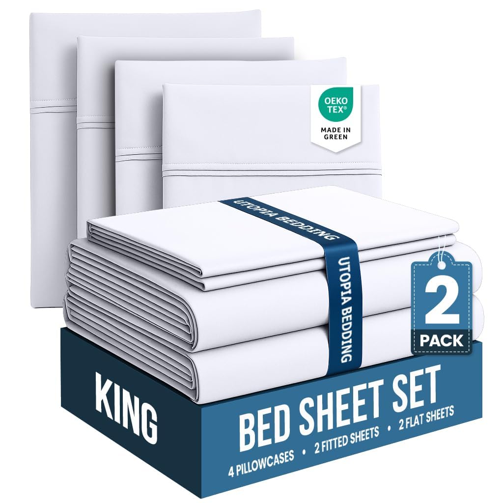Utopia Bedding King Bed Sheets Set - Pack of 2 Sheet Sets - Perfect for Spa, Hotel, & Guest Bedroom - Brushed Microfiber - Shrinkage and Fade Resistant - Easy Care (White)
