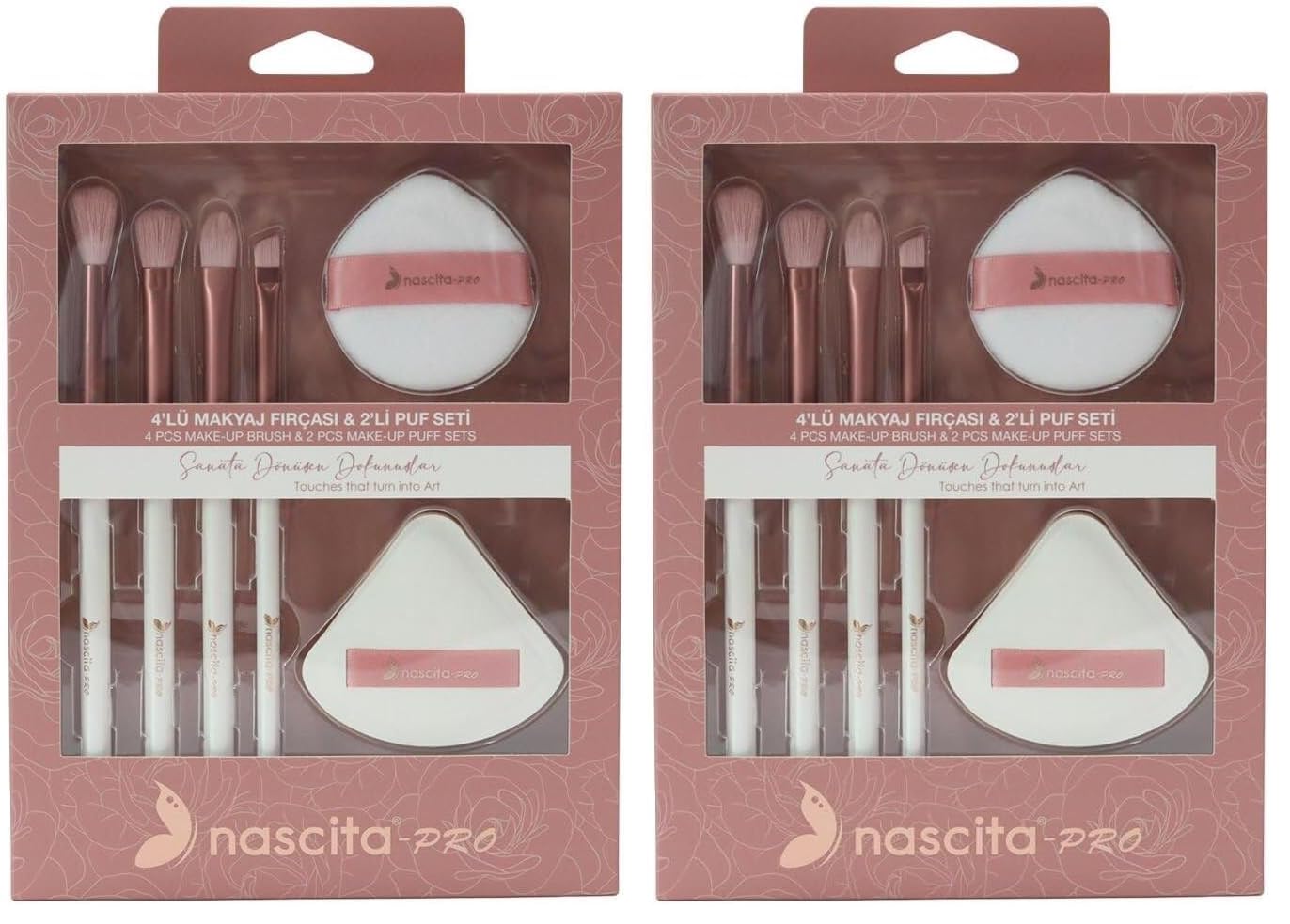 Nascita 4lü Makyaj Fırçası ve 2li Puf Seti - 162 (2 paketi)