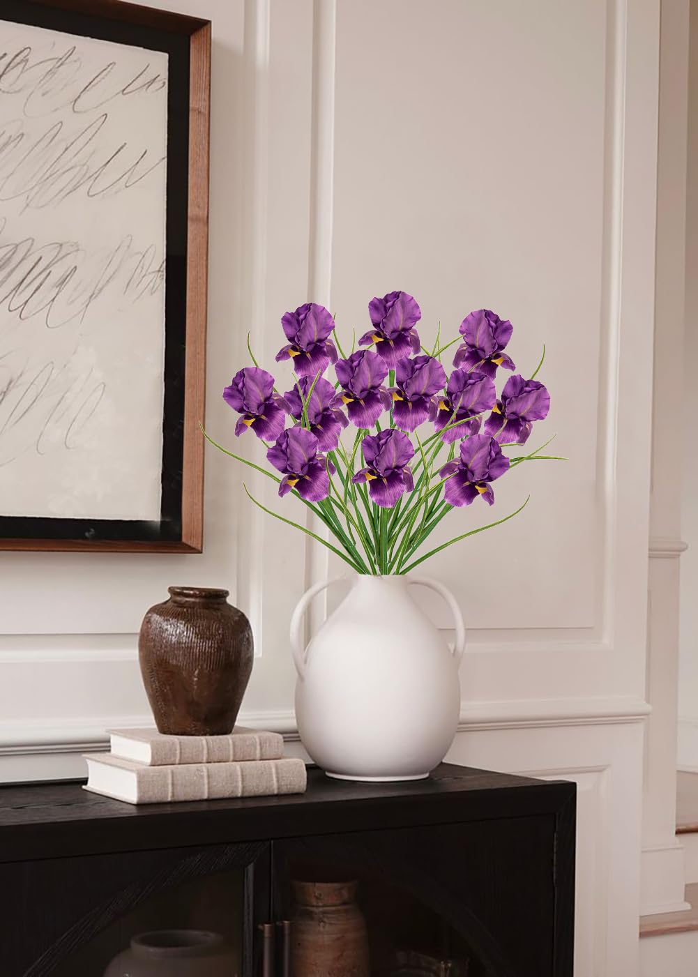 Hollyone Dark Purple Artificial Iris Flowers with Long Stems - Image 4