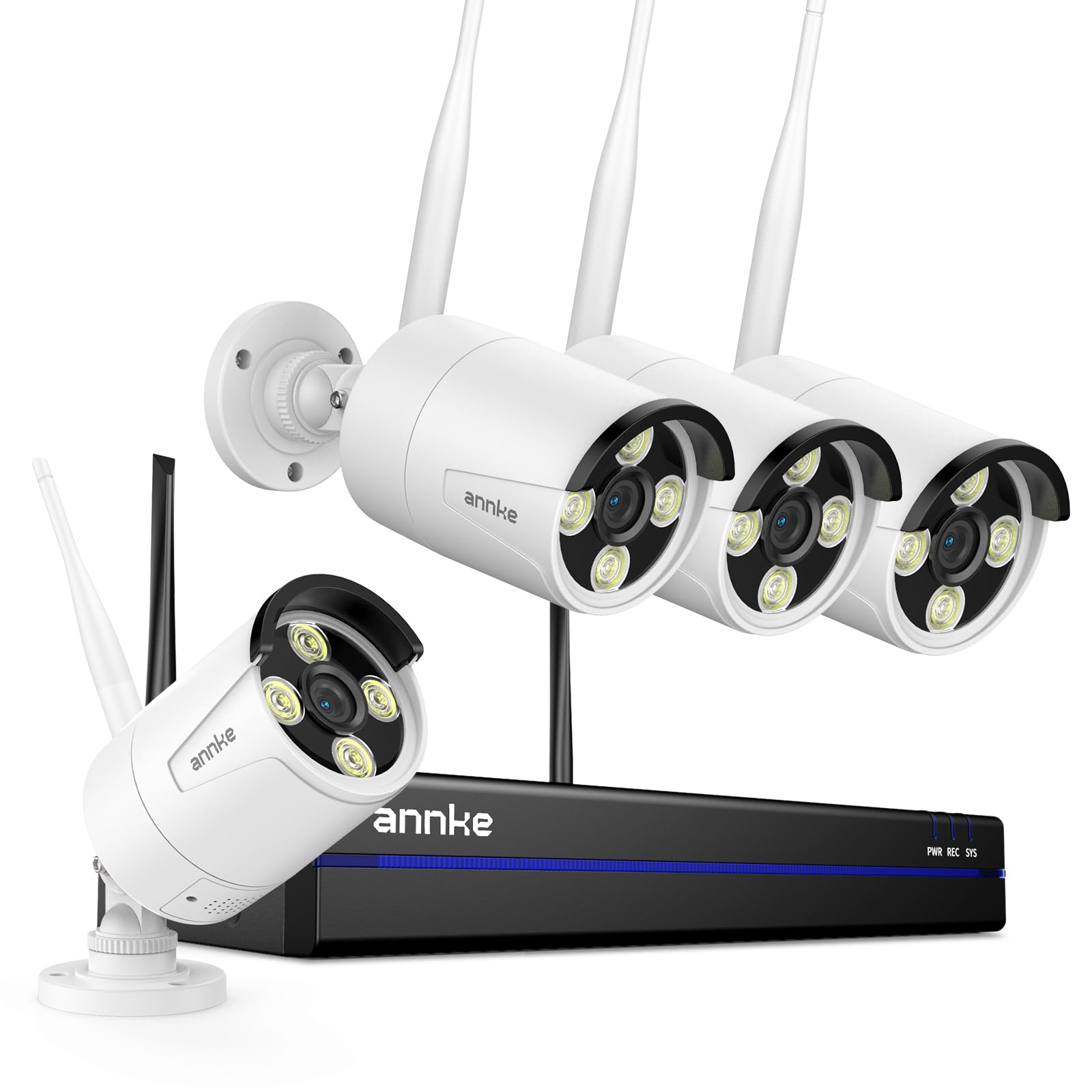 ANNKE Kit de caméra de surveillance Wi-Fi 3K pour l'extérieur, 16CH 4K NVR avec 4 caméras WiFi 3K, matériau entièrement métallique, Wi-Fi 5 GHz/2,4 GHz, vision nocturne en couleur, détection de