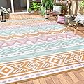Lahome Outdoor Rug 8x10 Patio Waterproof, Reversible Outdoor Plastic Straw Rug for Camping, Large RV Outdoor Rugs Outside, Outdoor Carpet for Porch Deck Backyard Picnic(Pink/Orange,8'x 10')