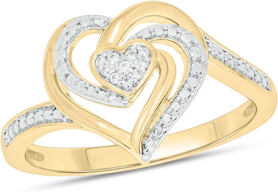 Cali Trove 1/20 Ct Natural Diamond Fashion Rings | 925 Vermeil Plated Sterling Silver | Intertwined Heart Jewelry | Romatic Gifts for Her | Anniversary| Graduation Layered Bands for Her