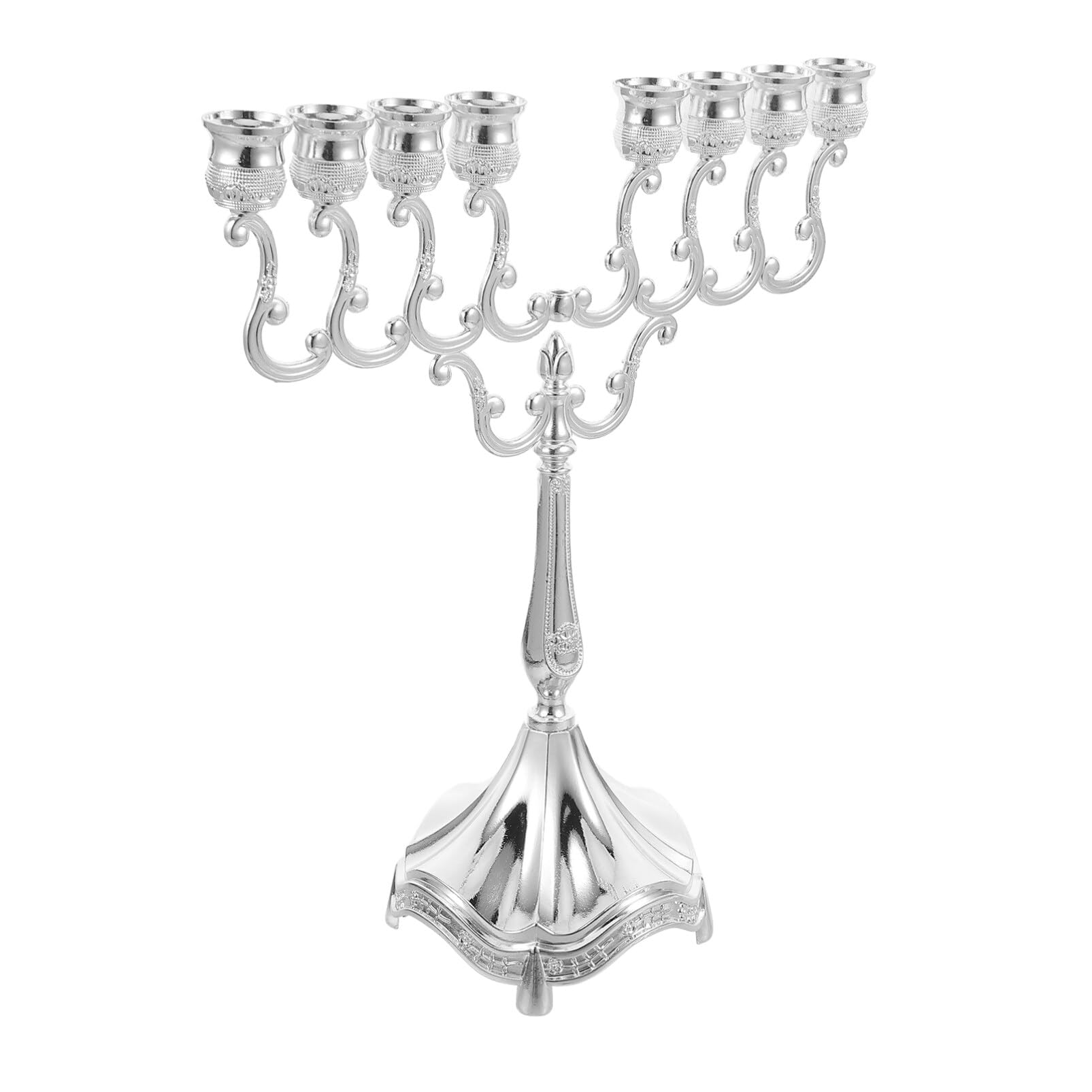 ABOOFAN 9-branch Menorah Candle Holder Israel Jerusalem Temple Jewish Candlestick Holder Centerpiece Taper Candle Stand for Shabbat Tabernacle Hanukkah Decorations Silver