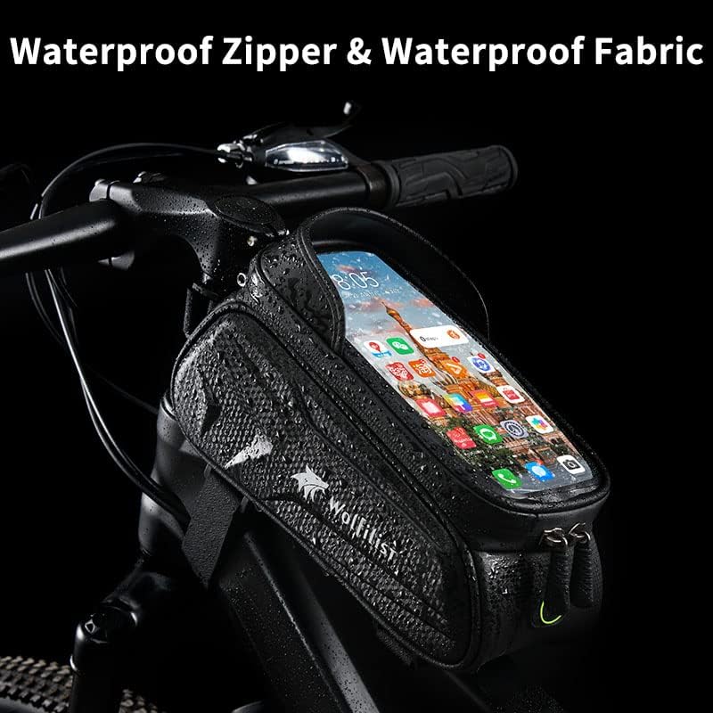 Bike Bag - Waterproof Bike Frame Bag with Sun-Visor Rain Cover, Bike Phone Holder with TPU Sensitive Touch Screen, Handlebar Bag Bicycle Accessories, Large Capacity Suitable Phone Under 7" - Image 4