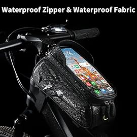 WOLFILIST Bike Bag - Waterproof Bike Frame Bag with Sun-Visor Rain Cover, Bike Phone Holder with TPU Sensitive Touch Screen, Handlebar Bag Bicycle Accessories, Large Capacity Suitable Phone Under 7