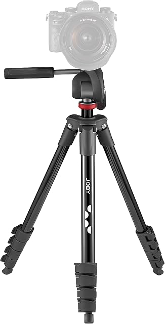 JOBY Compact Advanced, Camera Tripod with 3-Way Head, Universal ¼-20 Quick Release Attachment and Carrying Bag, for CSC, DSLR, Mirrorless Camera, Smartphone, Colour: Black