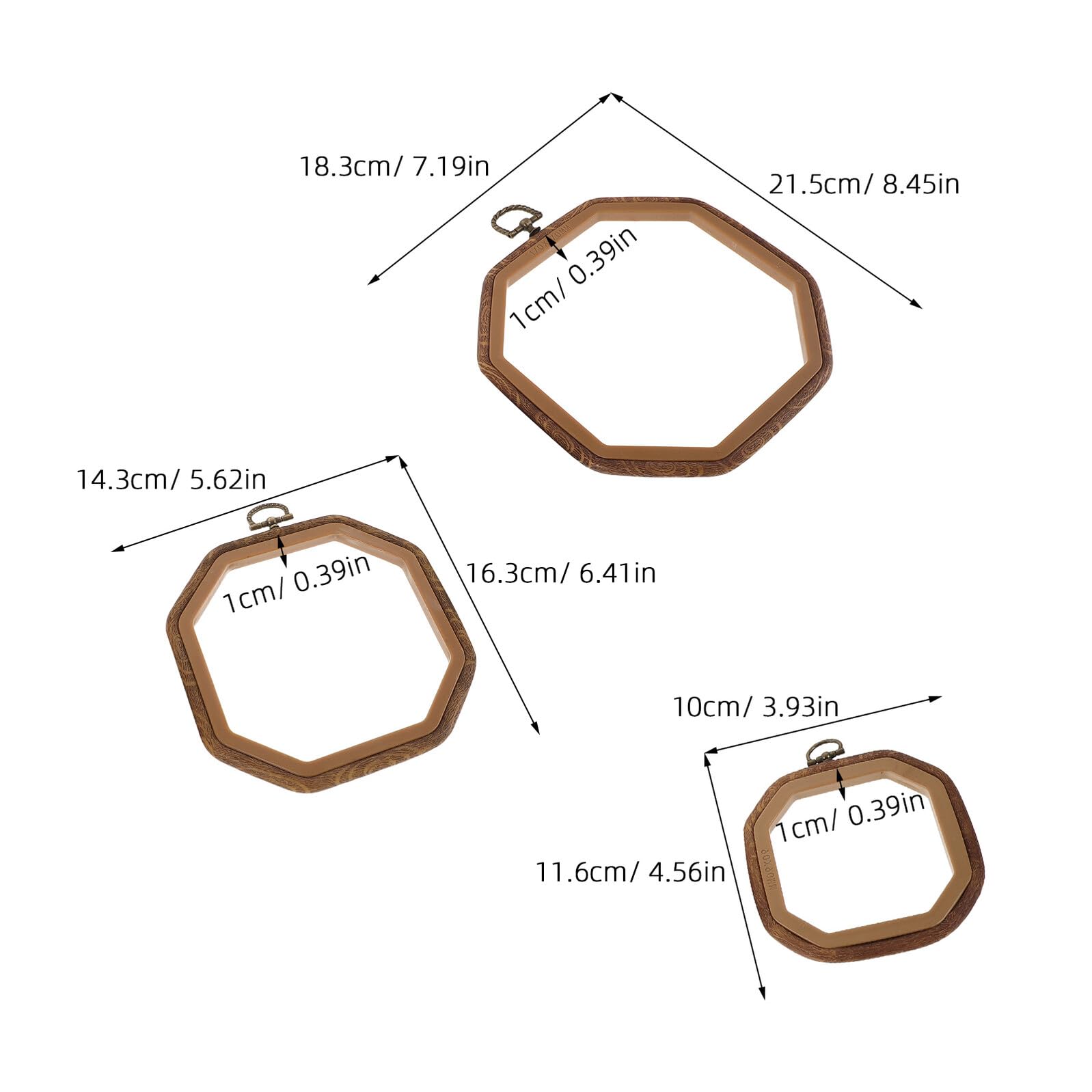 SEWOART Juego de 6 Bastidores de Bordado Octogonales de Imitación Madera 9X9 CM 14X14 CM y 18X18 CM Aro para Exhibir Arte de Punto de Cruz Bastidor Ligero y Ergonómico para
