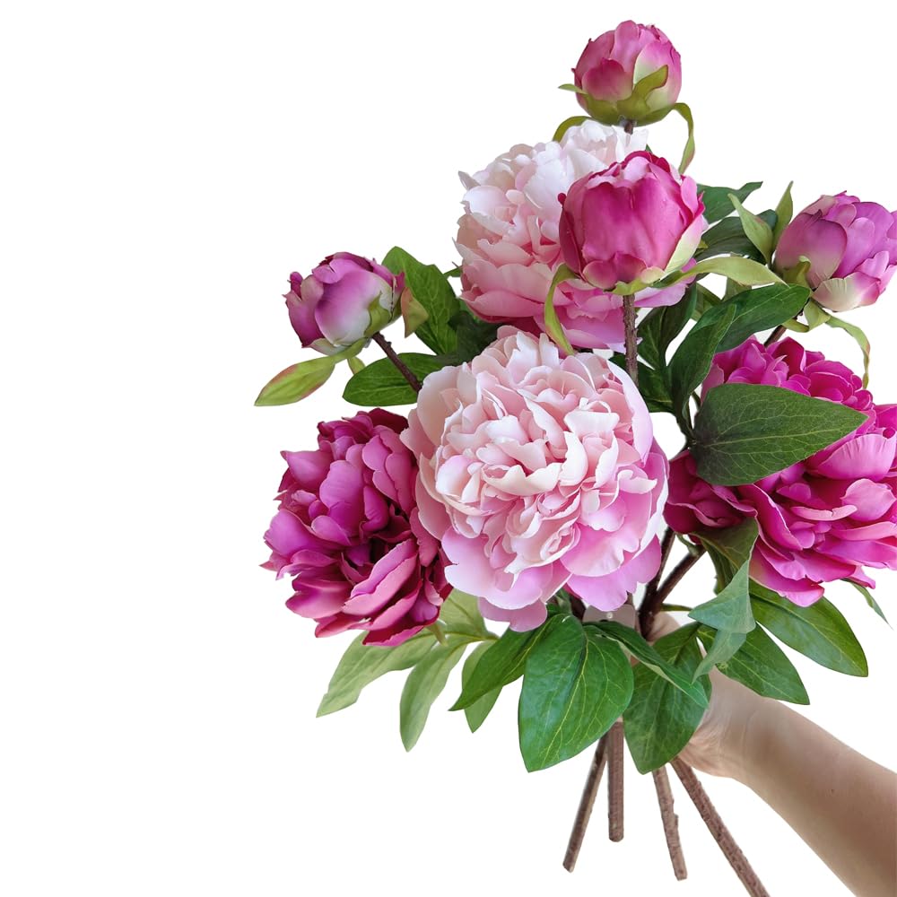Artificial Peony 4PCS Vintage Silk Flowers Fake Peonies with Stems for Wedding Decoration Bridal Bouquet Arrangement (Pink)