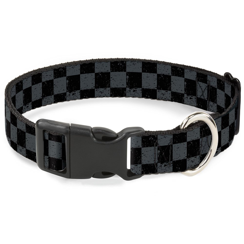 Collier damier gris Buckle Down réglable 15-66 cm avec boucle plastique pour grand chien