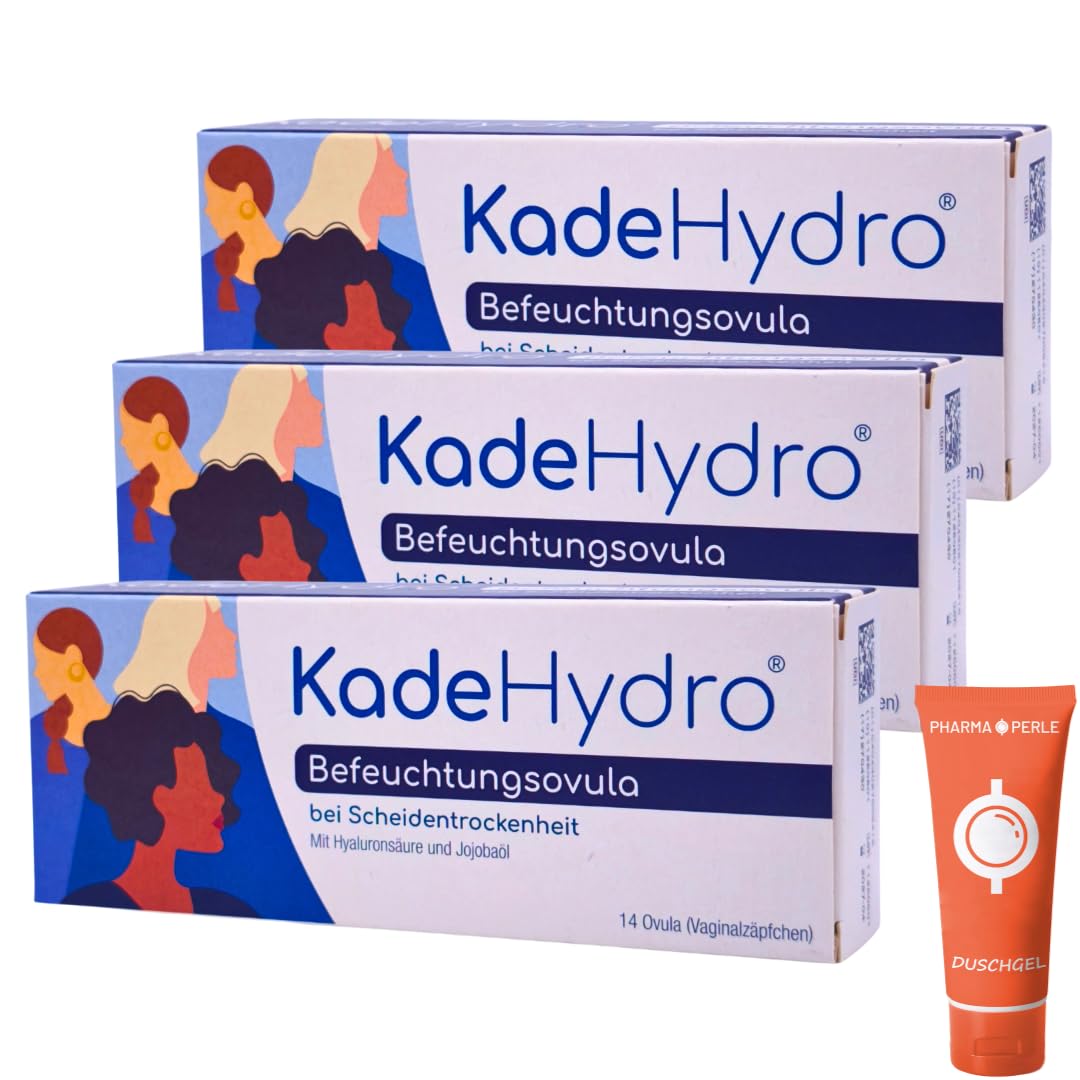 KadeHydro Befeuchtungsovula 3x 14 Ovula I Hyaluronsäure & Jojobaöl I zur Pflege bei Scheidentrockenheit I Sanfte Intimpflege I Vegan & ohne Duft- und Farbstoffe I Spar-Set plus Pharma Perle give-away